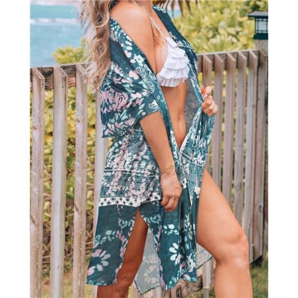 Women's Kimono Swimsuit Coverups Summer Beach Casual Loose Cardigans - Picture 2 of 7